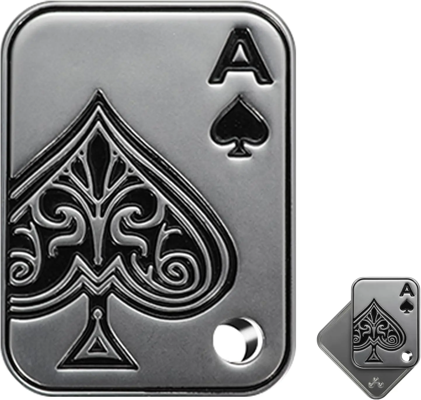 Unisex Stainless Steel Engraved Magnetic EDC Fidget Slider Keychain - Poker Theme Push Card Stress Reliever Toy, Mini 1-Direction Movement Pocket-Sized Accessory, 12+ Adults Birthday Gift for EDC Enthusiasts, 12 Years Above