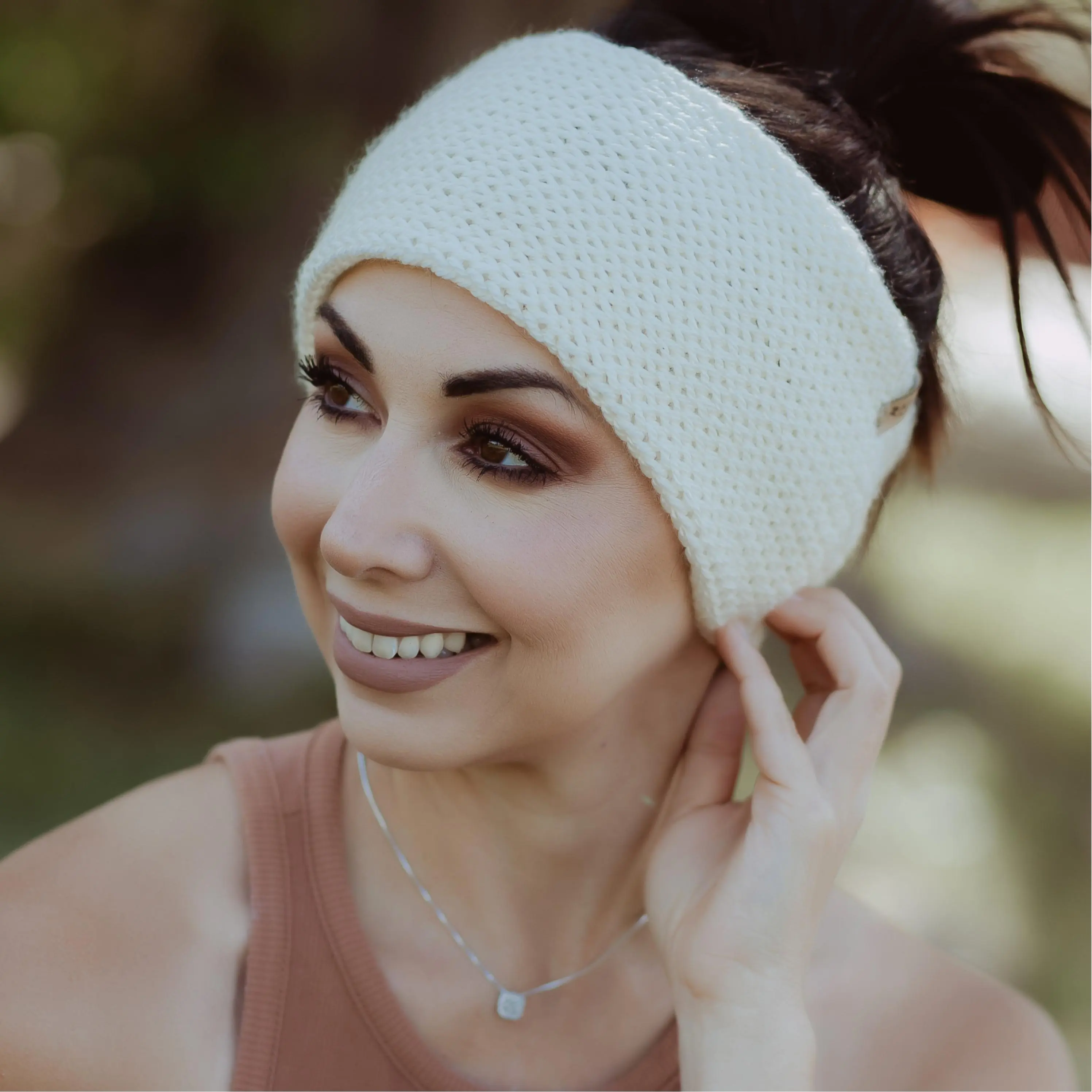 Yarn Handmade White Knitted Knotted Winter Ear Warmers Workout Outdoor Running Fitness Skiing Snowboarding Hiking Backpacking Stay Warm Headband