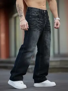 Men's American Style Loose-Fit Denim Jeans, Vintage Straight Leg Casual Pants, All-Season Moderate Fabric, Comfortable Everyday Wear