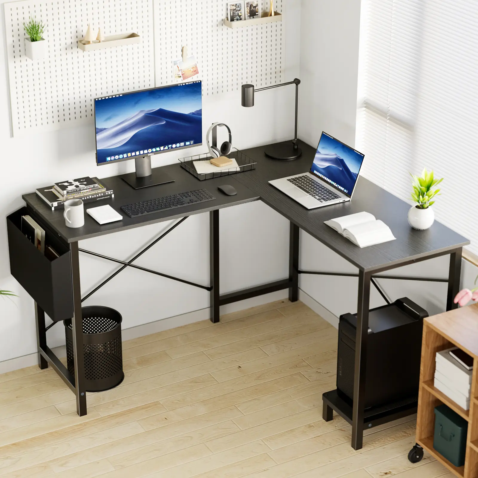L Shaped Desk - Computer Desk Corner Desks Gaming  PC Table with CPU Stand Side Bag for Home Office Dorm Sturdy Writing Workstation