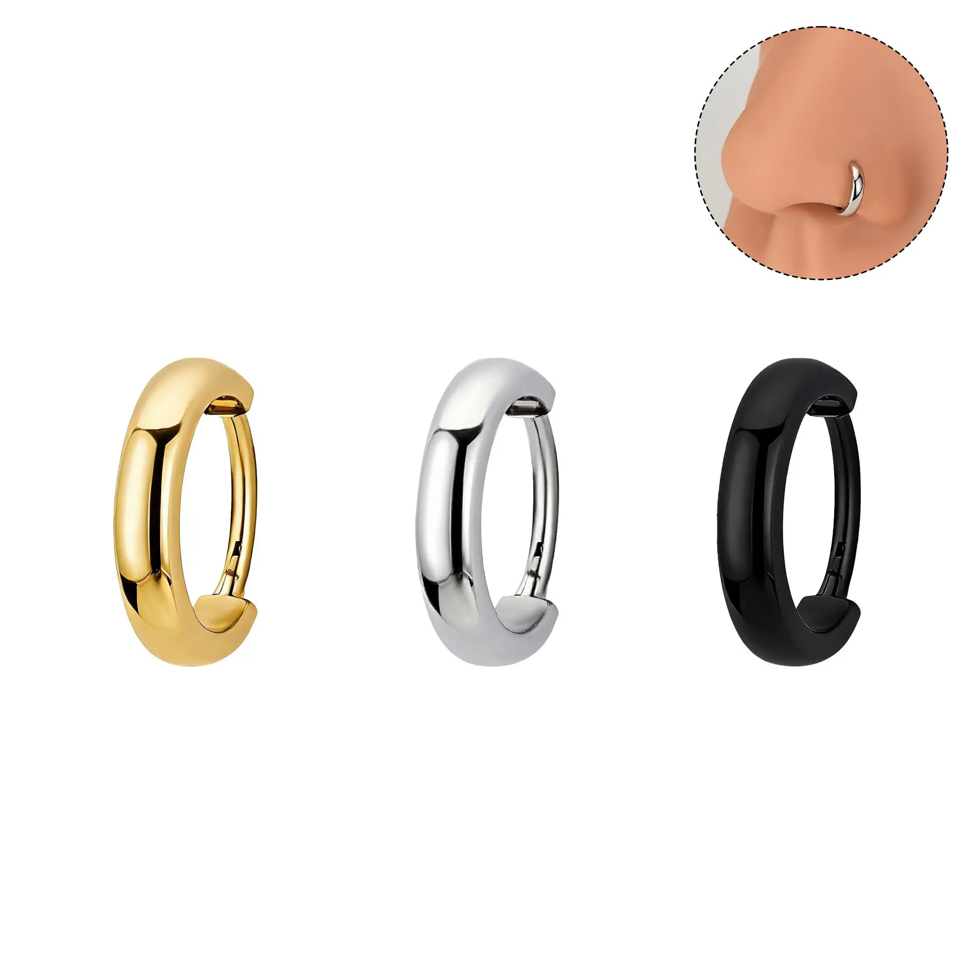 Oufer Chunky Fake Gauge 20G Hinged Segment Nose Ring Stainless Steel Broad Nose Ring Jewelry Oufer Chunky Fake Gauge 20G Hinged Segment Nose Ring Stainless Steel Broad Nose Ring Jewelry