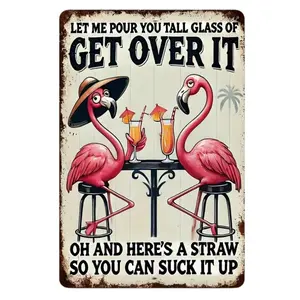 1PC,2D Flat,Retro Flamingo Metal ,Wall Art Bars, Cafes And Beach Houses ,Humorous Tropical Decor, Playful Flamingos And Cocktails ,Home Bars And Outdoor Spaces, Coffee Shop Wall Art | Vintage Aluminum Wall Art Sign | Rustic Artwork, Flamingo Decor