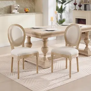Upholstered Dining Chairs Set of 2 French Country Oval Fabric Back Kitchen Side Chair with Wood Legs for Dining Room, Kitchen, Restaurant