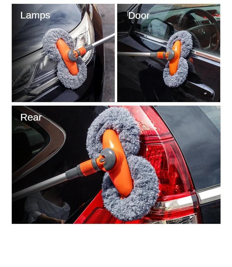 Car Washer Mop Foam Wash Brush Double Brush Head Roof Window Cleaning Maintenance Three-Section Telescopic Mop Car Accessories