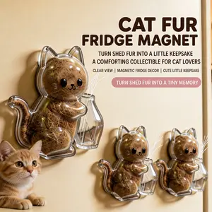 Cat Hair Collection Bottle, Cat Fur Memorial Keepsake Capsule, Cat Whisker Storage Holder, Clear Cat Magnet Charm, Cute Refrigerator Decor Gift for Cat Lovers