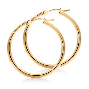 14K Yellow Gold Shiny Tube 25MM Hoop Earrings, Tube Hoop Earrings, Round Hoop Earrings, Gold Hoop Earrings, Hinged Clasp Hoop Earrings