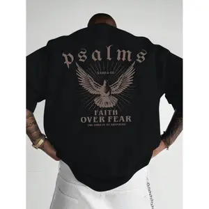Unisex "Psalms Faith Over Fear" Vintage Christian T-Shirt Gothic Dove & Psalm 23 Design Oversized Soft Cotton Short Sleeve Crew Neck Top Gothic Faith Streetwear Tee