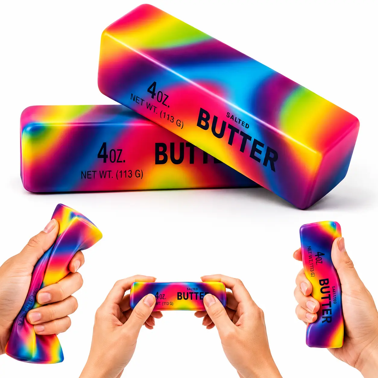 Rainbow Butter Squishy Toys Set of 2, Cute Squishy Toy, Squishy Stress Ball, Soft Slow Rising Squeeze Toys for Stress Relief, Sensory Fidget Toys for Desk, Office, Party Favors, Gift Basket Stuffers