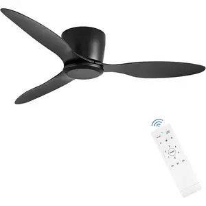 Ceiling Fans No Light with Remote Control Flush Mount 42 Inch Black Low Profile Ceiling Fan Without Lights for Bedroom Kitchen Living Room Outdoor Indoor 6 Speed Reversible DC  FCC