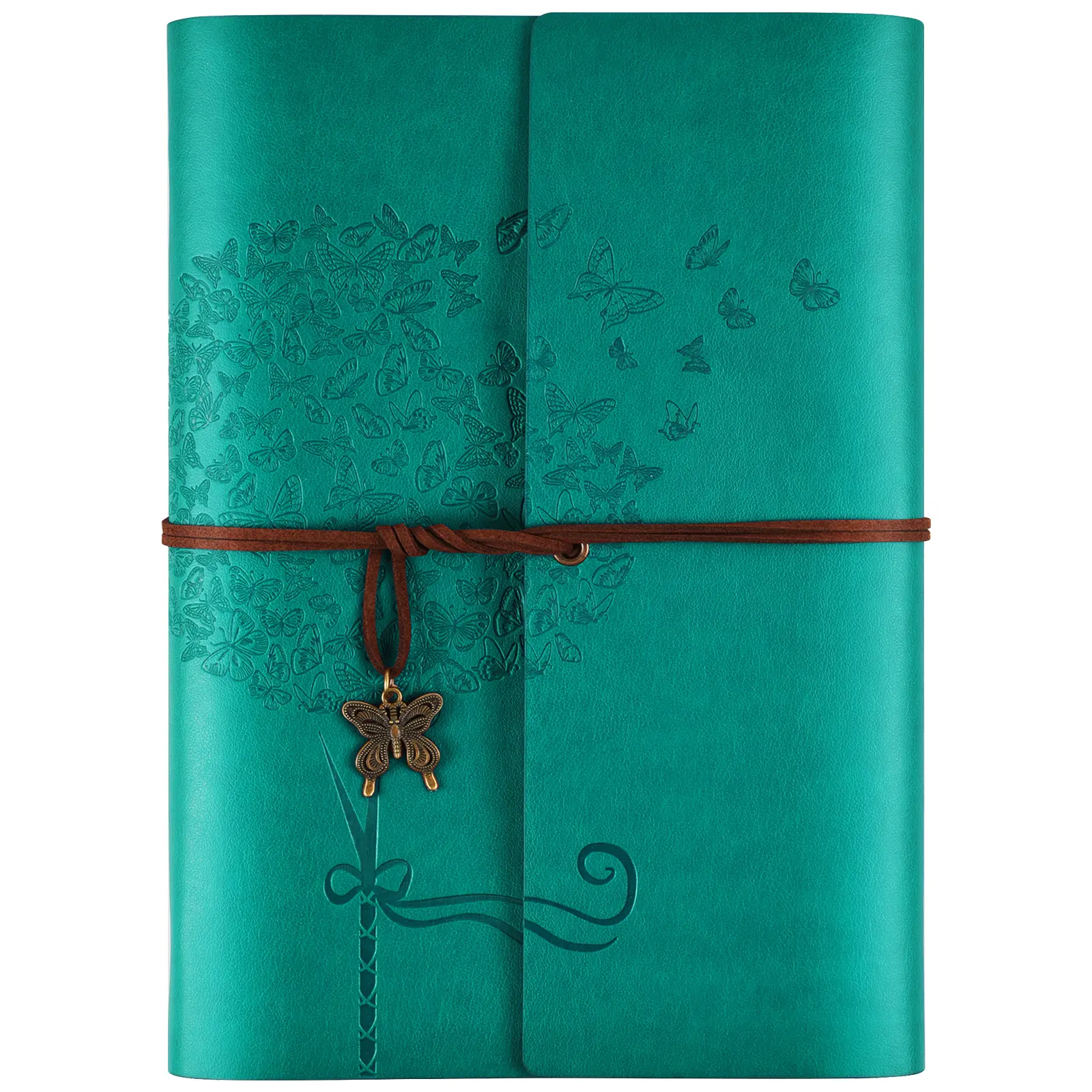 OMEYA A5 Leather Journal, Refillable 6 Ring Binder Notebook with Zipper Pocket & Card Slots, Vintage Dandelion & Butterfly Embossed Diary, 100GSM Lined Paper, Wrap Strap, Aesthetic Writing Notebook for Travel, Daily Journaling & Budgeting