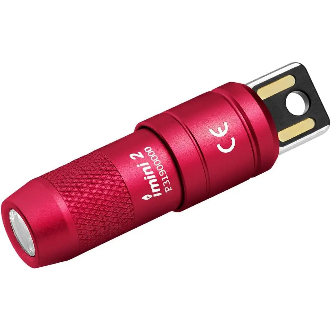 IMINI 2 EDC Rechargeable Keychain Flashlight, 50 Lumens Compact and Portable Mini LED Keyring Lights with Built-in Battery Ideal for Everyday Carry and Emergencies (Passionate Red)