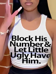 Women's Letter Print Round Neck Tank Top, Summer Clothes Women, Fashion Casual Sleeveless Top for Daily Outdoor Wear, Women Top Clothes for Summer