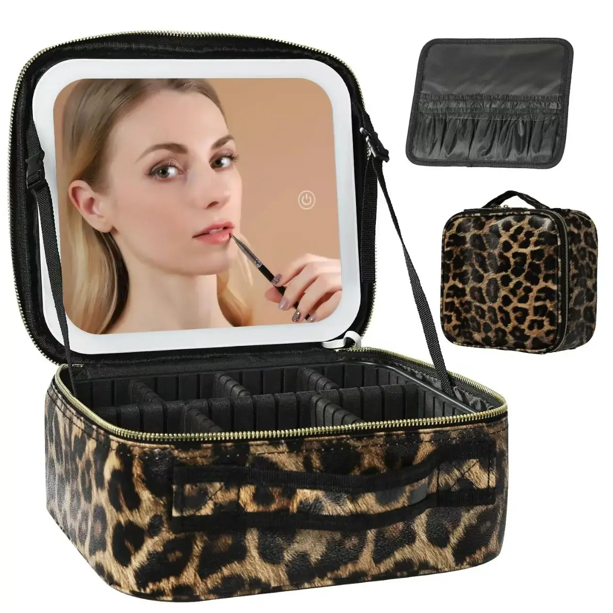 Travel Makeup Bag - Compact, Portable Beauty Organizer with 3-Color Lighting Built-in Mirror, Ideal for Makeup Accessories and Tools, Makeup Bags