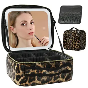 Travel Makeup Bag - Compact, Portable Beauty Organizer with 3-Color Lighting Built-in Mirror, Ideal for Makeup Accessories and Tools, Makeup Bags