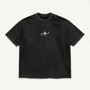 B-Washed Vintage Starburst Graphic T Shirt Minimalist North Star Tee Heavyweight 100% Cotton Streetwear Drop Shoulder Oversized T Shirt Unisex Mineral Wash Tee Street Fashion Casual Loose Fit Skater Grunge Aesthetic Heavy Cotton Y2K Aesthetic Tee
