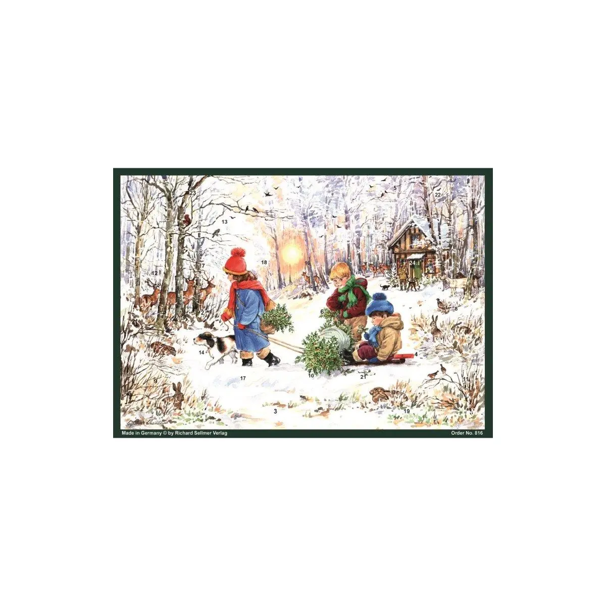 Alexander Taron ADV816 Sellmer Advent Calendar - Snowy Forest Design with Envelope, Ideal for Friendship, Anniversary, Birthday Gifting to Brighten Someone's Day, 11.75x8.25x0.1in Office Envelope Supply