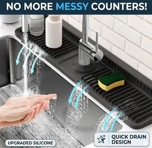 Extra Long Kitchen Sink Splash Guard, 24" Silicone Drip Catcher with Snap Lock