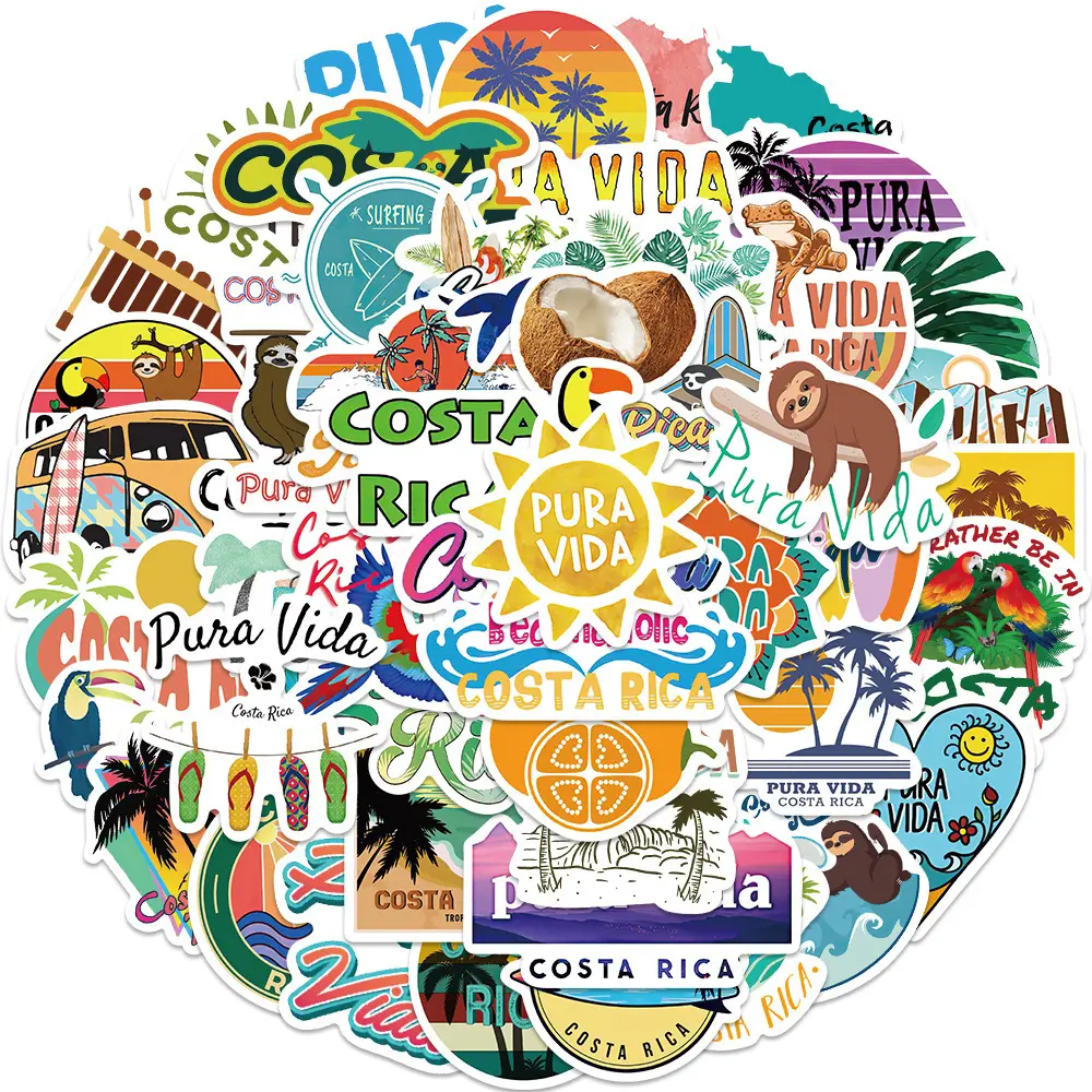 50 Costa Rica stickers Diy Art Stickers Aesthetic Stickers Fun Stickers PVC Waterproof Stickers decorative luggage notebook waterproof guitar removable DIY decals