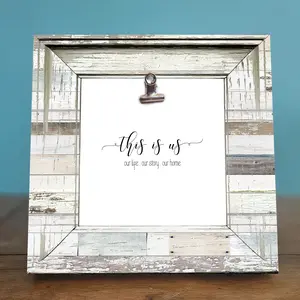 Rustic Shabby Chic Photo Frame - "This is Us" - Perfect Love Gift for Mother's Day, Anniversaries, Weddings & More - 8x8 with 4x4 Photo Insert Decor Light Lightweight Wall