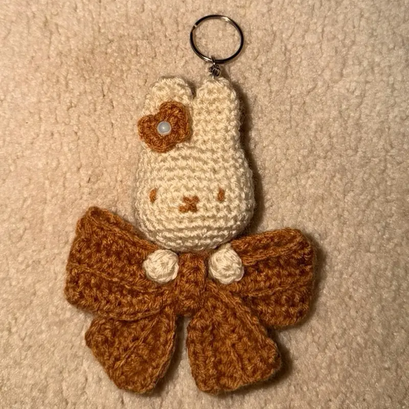 Bunny bow handmade crochet keychain