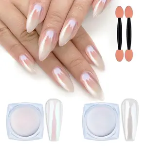 Chrome Nail Powder White & Red Pearl Iridescent Aurora Metallic Mirror Effect Pearlescent Mermaid Pearl Dust Kit for Acrylic Resin Craft