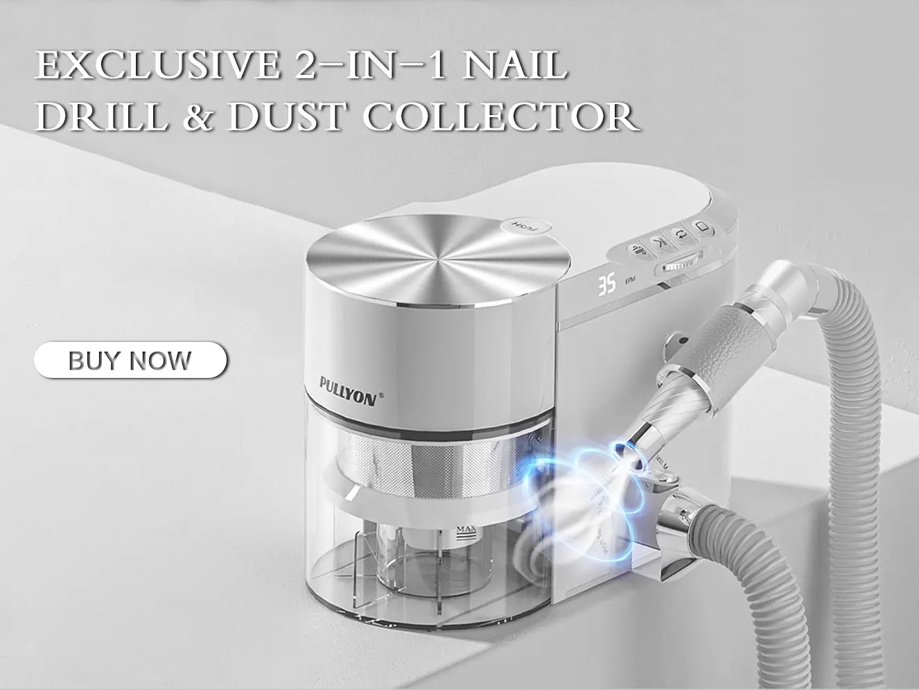 PULLYON Cutics 2-in-1 Nail Dust Collector & Drill 35000RPM Electric File with Strong Suction Vacuum Cleaner Brushless Motor for Acrylic Nails DIY Salon Use White Compact Manicure Tool Nail Care nail drill callus remover for feet electric nail file