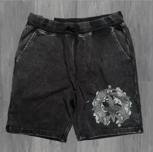 Rebel - OR Saint Rhinestone Sweat Shorts - Acid Black - 963