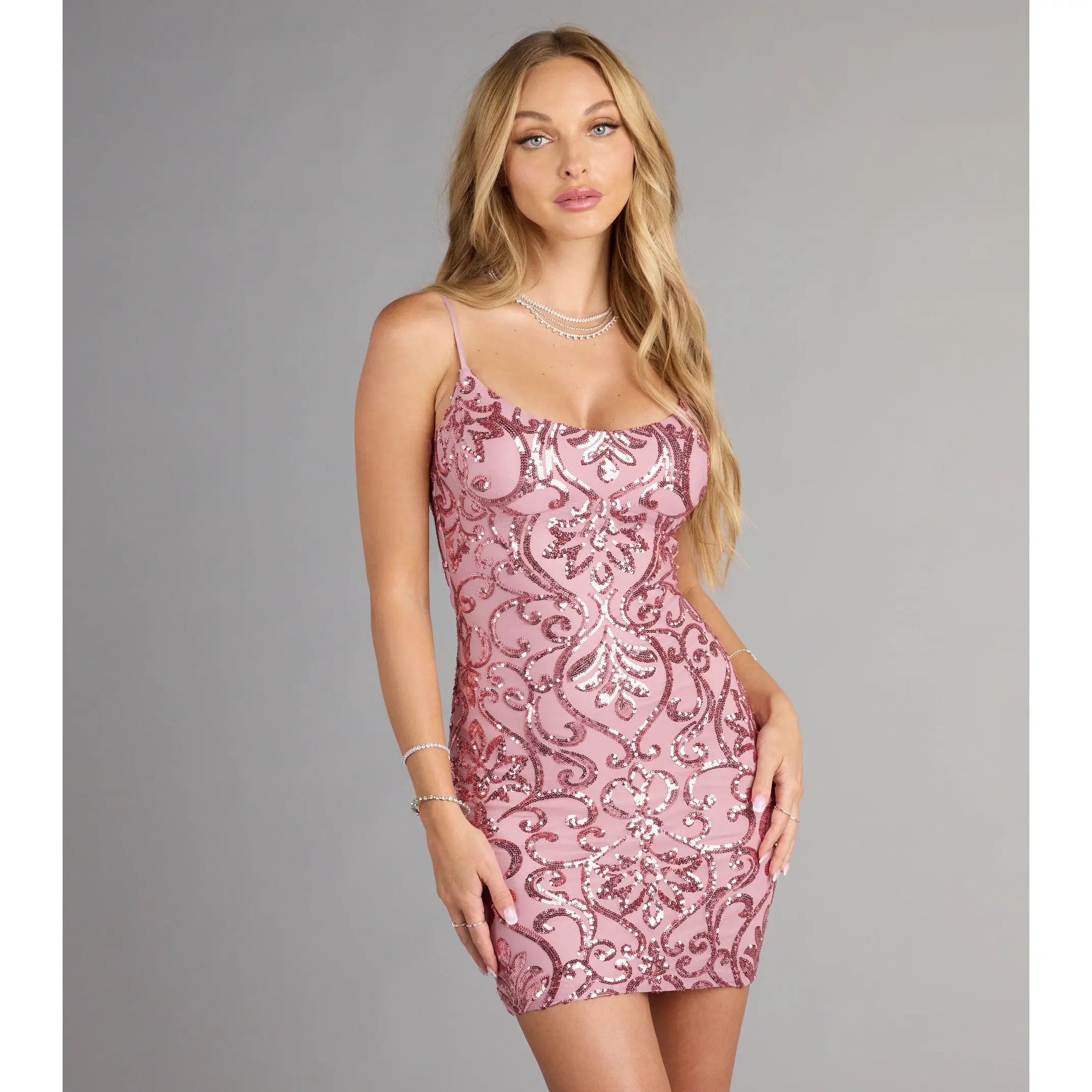 Bianca Sequin Lace-Up Bodycon Mini Dress