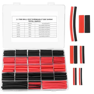 300 count Heat Shrink Tubing Kit, 3:1 Ratio Adhesive Lined,Marine Grade Automotive Industrial Heat-Shrink Tubing Set, Heat Shrink Wrap Tubes Kit,Black and Red