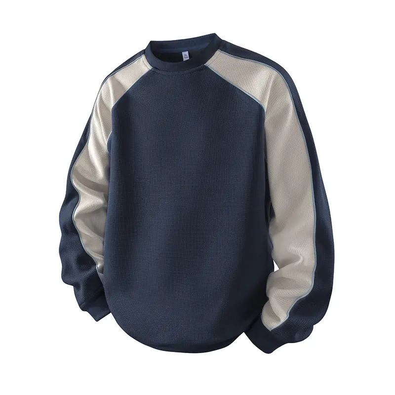 Stylish Menswear Men's Longsleeves Sweatshirt, Round Neck, Color-Block Patchwork, Loose Fit, Casual Athletic Base Layer, Versatile Trendy Top