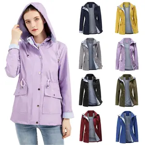 BIGWIG 2025 Spring/Autumn Women's Outdoor Jacket, Women's Hooded Zipper Solid Color Jacket, Women's Removable Hooded Windbreaker, Breathable Raincoat, Waterproof Drawstring Raincoat, Sports Jacket, Suitable for Mountaineering, Traveling