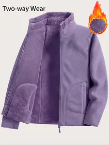 Women's Reversible Fleece Pullover Jacket, Zipper Comfortable Fitted Casual Sporty Outerwear Top, Single Piece, Ideal for Autumn Winter Outdoor Hiking Activities, Womenswear