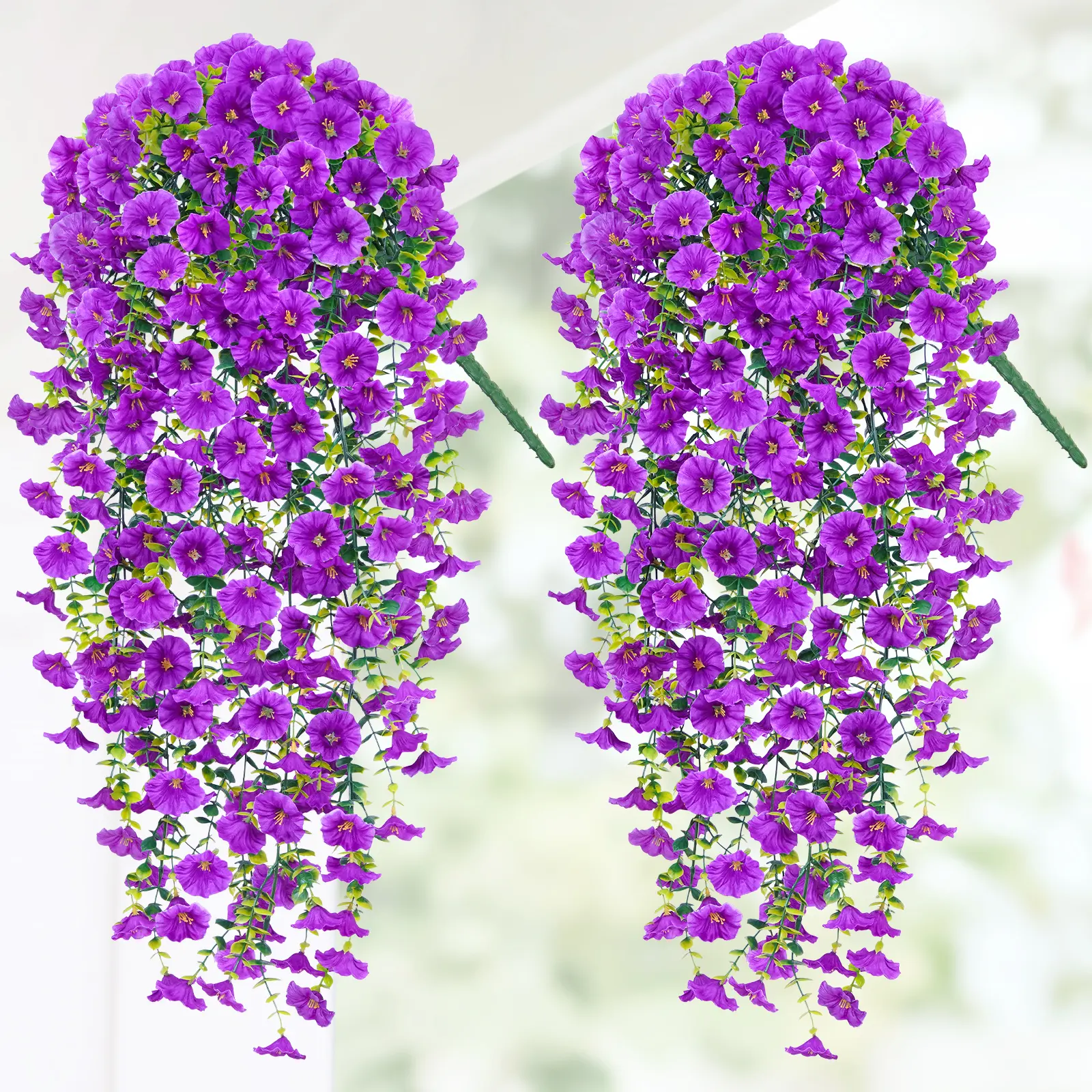 UV-Resistant Artificial Hanging Flowers - Decorative Outdoor/Indoor Ornaments with Botanical Aesthetic, Hanging Flower Pots Compatible for Home Porch Patio Instant Garden Style Boost