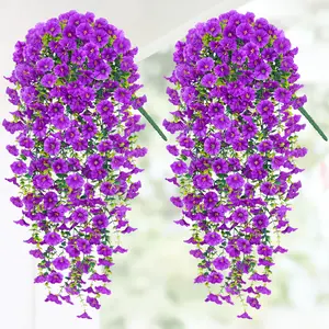 Artificial Hanging Flowers for Outdoors, Fake Hanging Plants Flowers for Outdoor Spring Summer Decoration,UV Resistant Artificial Hanging Flowers for Home Porch Patio Garden Decor