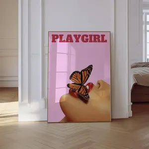 Playgirl Print, Magazine Wall Decor, Girly Prints, Pink And Red Poster, Butterfly Woman, Aesthetic Pink Poster Photo Decoration