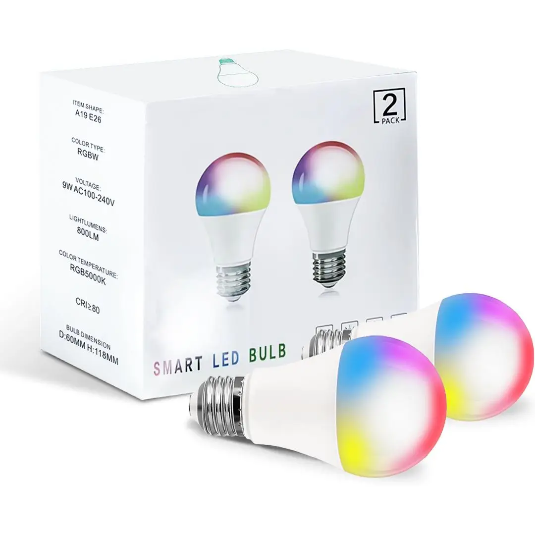 Smart LED Light Bulb, Dimmable Color Changing A19 E26 Base, Bluetooth-compatible WiFi Enabled, APP Control, 9w 800 Lumens, Pack of 2 or 4