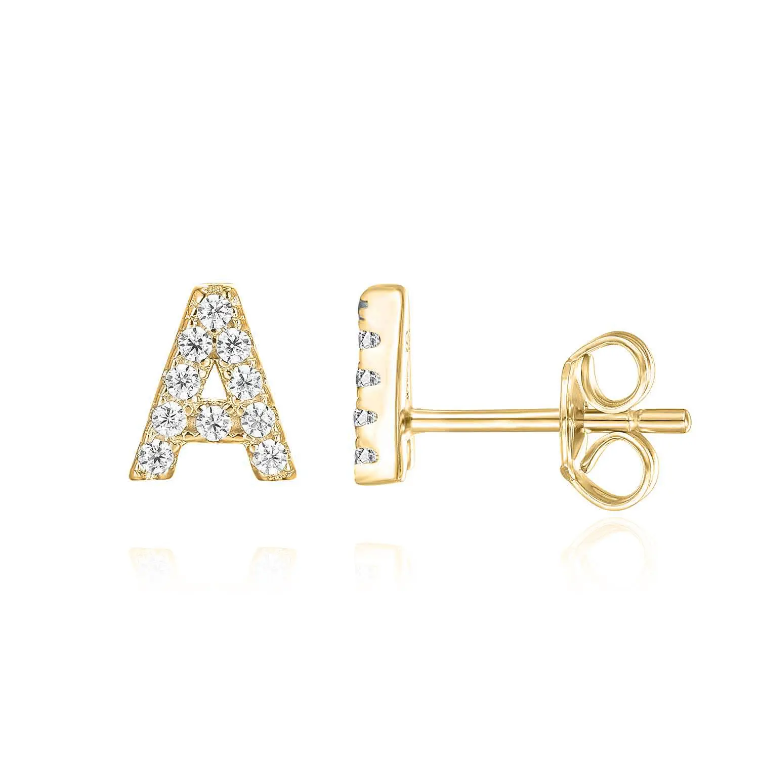 PAVOI 14K Gold Plated 925 Sterling Silver Cubic Zirconia Initial Letter Stud Earrings for Women - Simulated Diamond Alphabet Letter Earrings