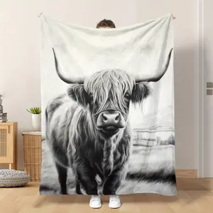 Highland Cow Blanket - Adorable Style Flannel Throw, All Season Cow Print, Color-Fillable Animal Artwork for Naps, Camping, Home Decor & Perfect Gift for Friends & Family, Cow Print Blankets