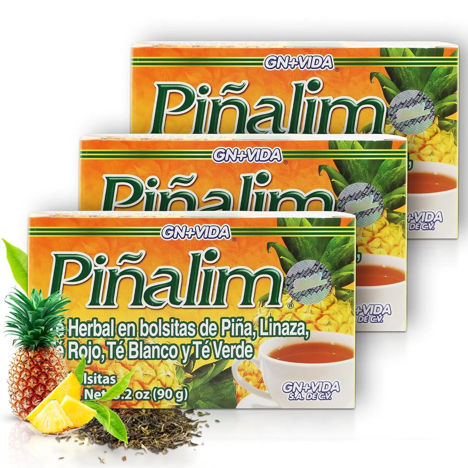 GN+Vida Pinalim Pineapple Tea 3 Boxes 90 Day Supply Herbal Tea Bags Daily Wellness Beverage Naturally Pineapple Flavor 30 Bags Per Box