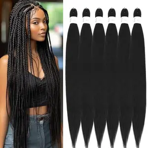 ALICOCO Black Braiding Hair,  6 Pack Pre Stretched Braiding Hair For Braiding Women Hair, Hot Water Setting Soft Yaki Texture Synthetic Crochet Braids (16inch,6pack,1B#) hair extension fiber