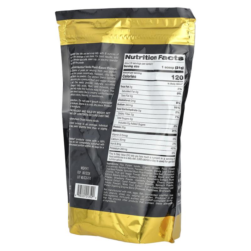 California Gold Nutrition Sport, Vegan Protein with Pea Protein Isolate and Brown Rice Protein, Vanilla, 2 lb (907 g)