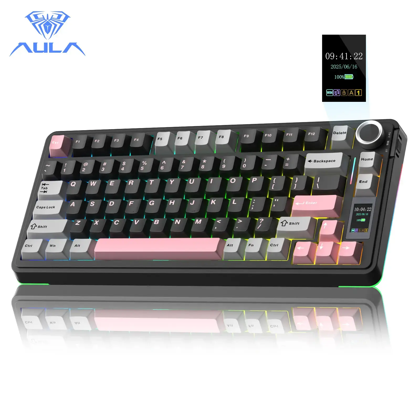 AULA S75 PRO Wireless Mechanical Creamy Keyboard - 75% Tri-Mode 2.4G/USB-C/Bluetooth, PBT Keycaps, Pre-Lubed Hot Swappable Switches, RGB Backlighting, Screen & Knob, Gaming Keyboard for Back-to-School, Cleaning Cloth Included, Bluetooth Keyboards