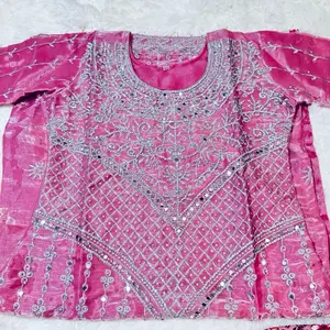 Gorgess Stone Work All Over Dress in Vibrant Pink with Exquisite Embroidery and Sequins