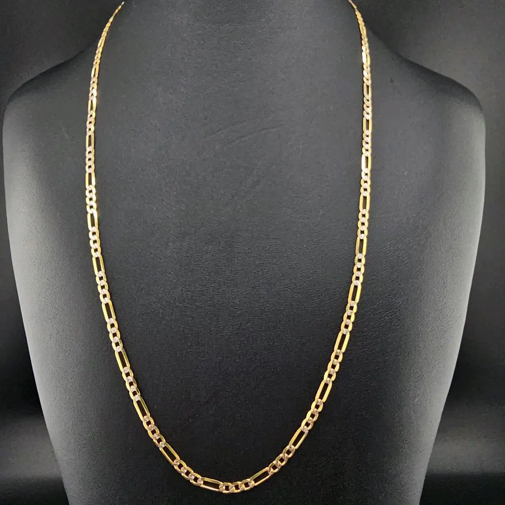 14k Solid Gold Figaro Chain, Unisex Carat Gold Necklace, Perfect Gift for Adults, Daily Wear Jewelry Accessory