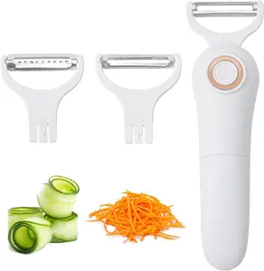 3-in-1 Electric Peeler Fruits and Vegetables Cordless for Kitchen, Handheld Julienne Blade Slicer Set Tool for Apples Carrot Potatoes Cucumber, Automatic Electrico Stainless Steel Pro Machine Gadgets