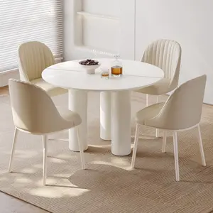 Guyii Cream White Round Dining Table Set for 2-6 People Modern Kitchen Table 1.88-inch Thick Top & 6.92-inch Thick Legs Easy Assembly Safety Rounded Corners