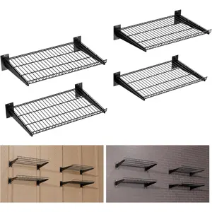 Heavy Duty Garage Wall Shelving 24"x16.5" 4-Pack, Adjustable Shelving Wall Mounted Shelves for Garage, Laundry Room, Closet, Total 400 lbs Load Capacity, Black