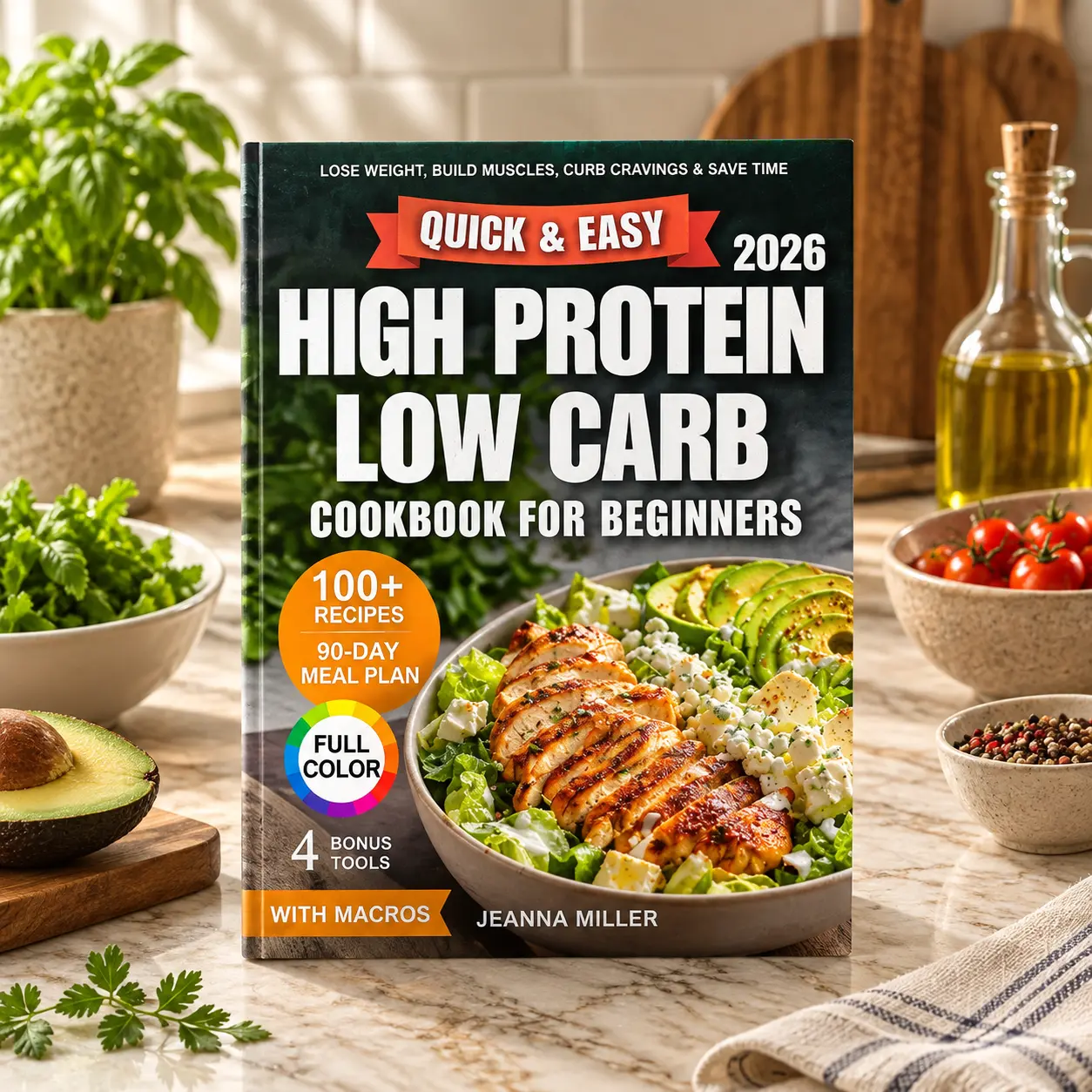 High Protein Low Carb Cookbook for Beginners 2026, 100+ Easy Recipes, 90-Day Meal Plan with Macros, Healthy Weight Loss & Muscle Building Guide