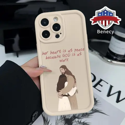 God Jesus Love 1.2mm Resin Silicone Casing for iPhone Series (17,16,15,14 Pro Max,13,12,11,XR,XS Plus,Air E) - Lightweight Durable Cellphone Smartphone Cover, Anti-Drop, Shockproof, Non-Slip, Military-Grade Mobile Phone Accessories for Women