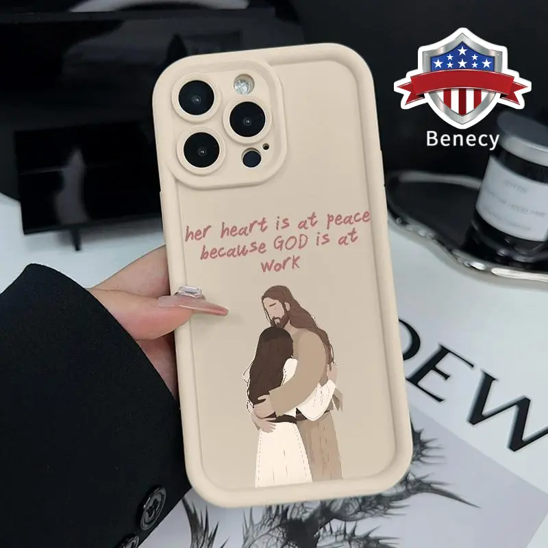 God Jesus Love 1.2mm Resin Silicone Casing for iPhone Series (17,16,15,14 Pro Max,13,12,11,XR,XS Plus,Air E) - Lightweight Durable Cellphone Smartphone Cover, Anti-Drop, Shockproof, Non-Slip, Military-Grade Mobile Phone Accessories for Women